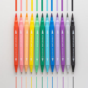    VERLAAGDE PRIJS | Dual tip brushpennen met fineliner &ndash; set van 12 pennen
