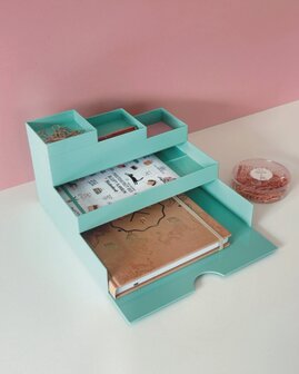 Deskset appelblauwzeegroen met modulaire trays
