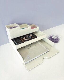 Deskset schelpwit met modulaire trays