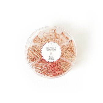 Ros&eacute; all day paperclips en klemmen in ronde box
