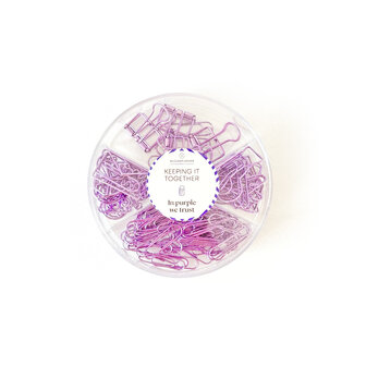 In purple we trust paperclips en klemmen in ronde box