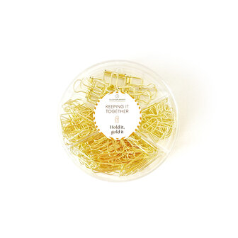 Hold it, gold it. Paperclips en klemmen in ronde box