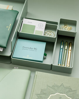 Modulaire deskset in groen met groene stationary