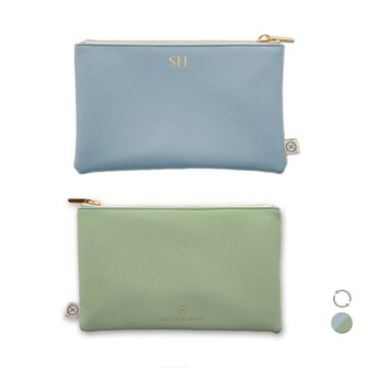 Dubbelkleurige pennentuis etuis zwaht blauw en zengroenmet je initialen erop