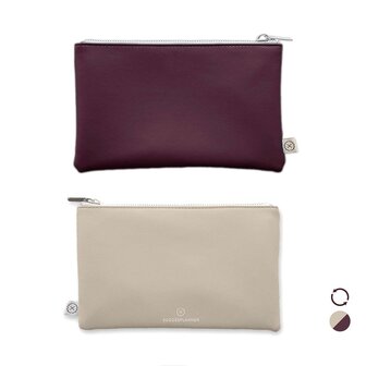 paarse of plum etuis en zandkleur klei kleur schelpwit lichte kleur