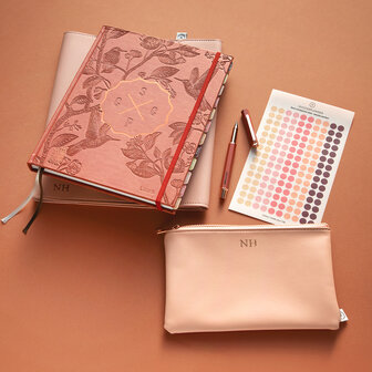 Blush en Terracotta pennenetius etuis in dubbelkleur met rose folie afwerking