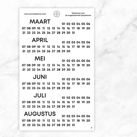 Stickerset voor ongedateerde jaarplanner - Vel 3