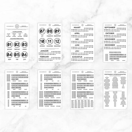Stickerset voor ongedateerde jaarplanner - overzicht