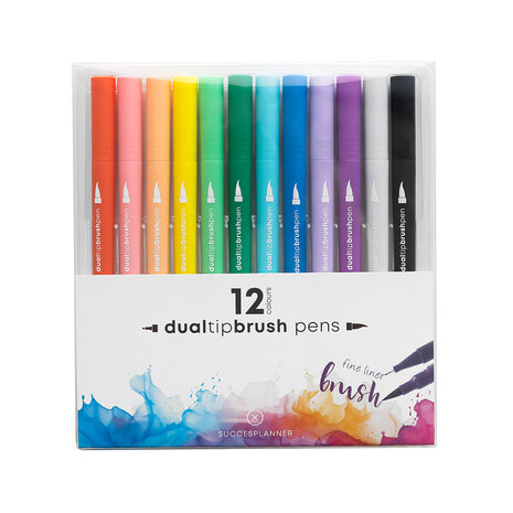    VERLAAGDE PRIJS | Dual tip brushpennen met fineliner – set van 12 pennen
