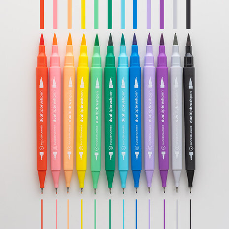    VERLAAGDE PRIJS | Dual tip brushpennen met fineliner – set van 12 pennen