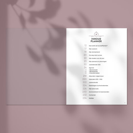 Blush SuccesPlanner 2025 inhoudsopgave