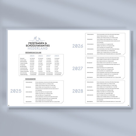 Paarse Ongedateerde SuccesPlanner schoolvakanties Nederland 2025-2026-2027-2028 Noord, midden, zuid regio
