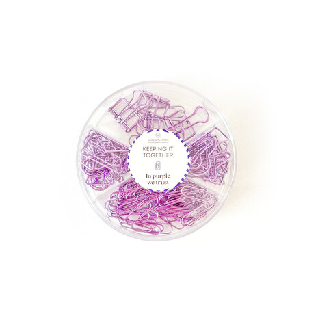 In purple we trust paperclips en klemmen in ronde box