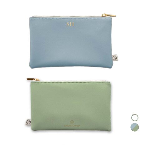 Dubbelkleurige pennentuis etuis zwaht blauw en zengroenmet je initialen erop