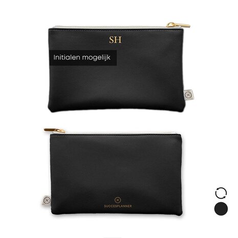Zwarte pennenetui - slimline high-end business met je initialen erop gouden afwerking etui